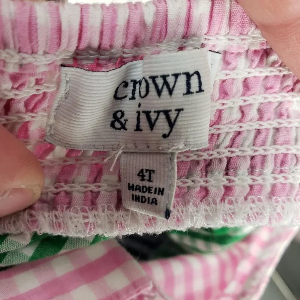 Girls Crown & Ivy Gingham‎ Pink, Green, Blue Tiered Sleeveless Dress Size 4T